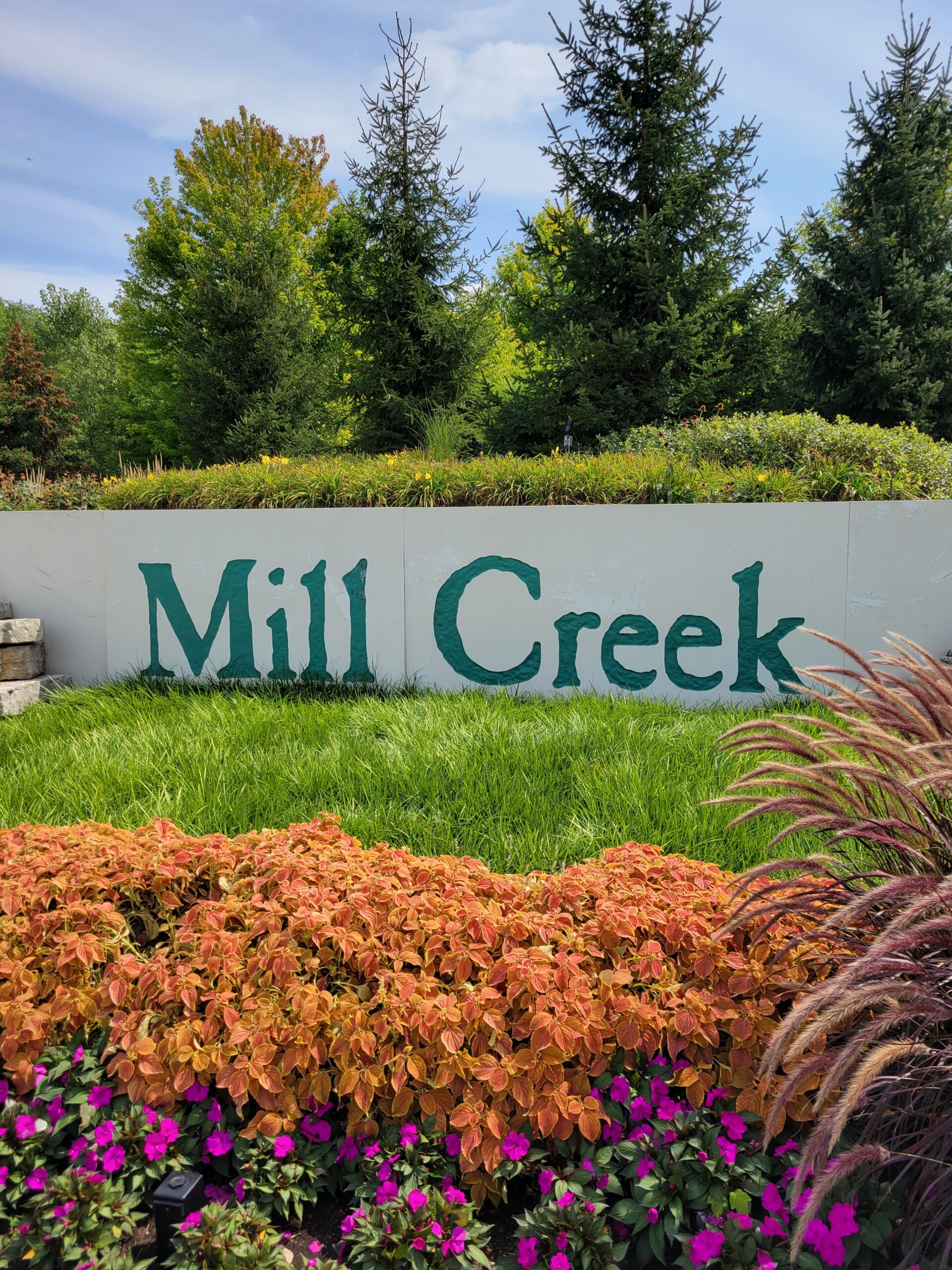 Landscaped area around the Mill Creek entrance
